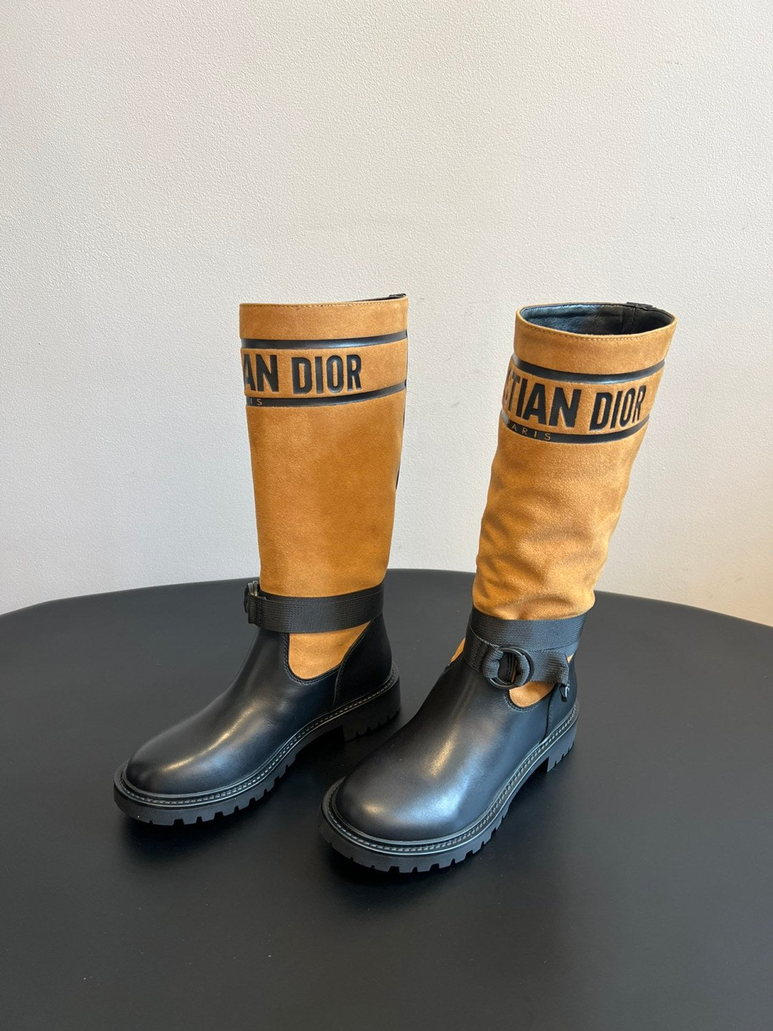 Dior Women's Spring/Fall/Winter Leather And Suede Blend Vintage Chunky-Heeled High-Top Boots Casual Long Riding Boots Shoes #81721