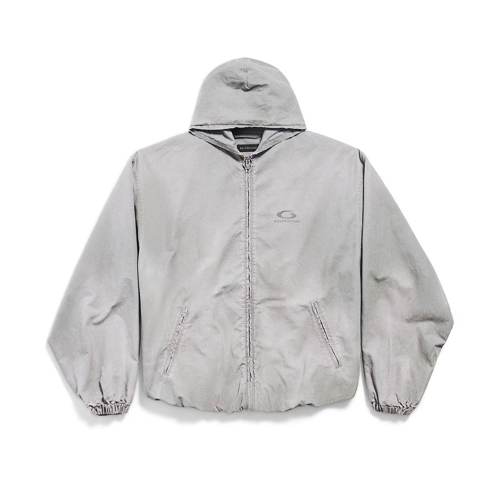 Balenciaga Solid Color Cotton Ripstop Zippered Hooded Long Sleeved Jacket Loose Fit #333080