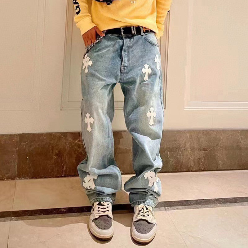 Chrome Hearts Light Blue Graffiti Jeans Pants #96564