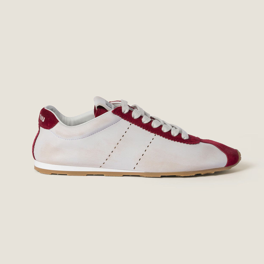 MiuMiu Women's Plume Nappa Leather and Suede Sneakers Four Seasons Round Toe Lace Up Solid Color Low Derby Shoes Casual Shoes #81347