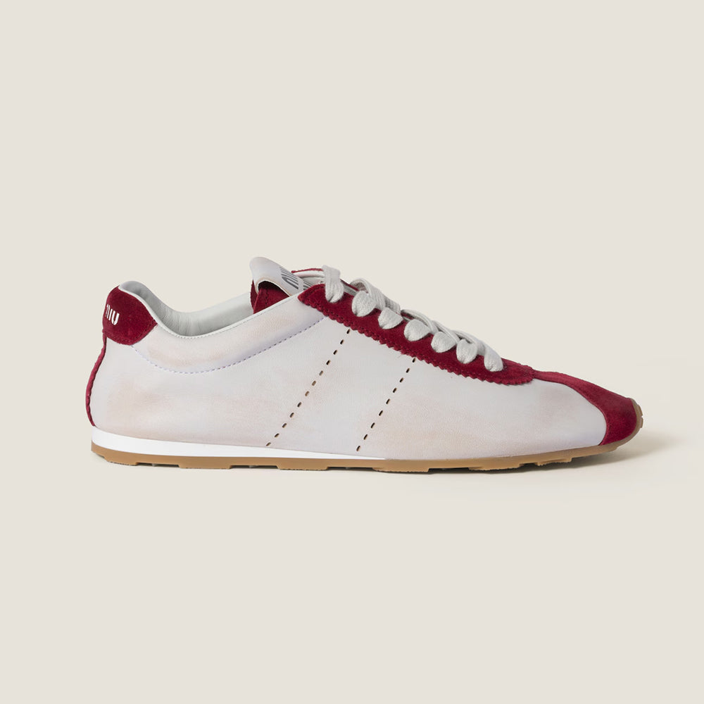 MiuMiu Women's Plume Nappa Leather and Suede Sneakers Four Seasons Round Toe Lace Up Solid Color Low Derby Shoes Casual Shoes #81347