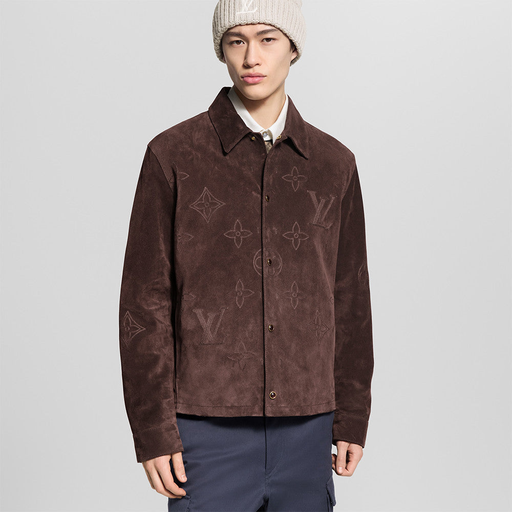 LOUIS VUITTON Monogram Embroidered Suede Overshirt #376523