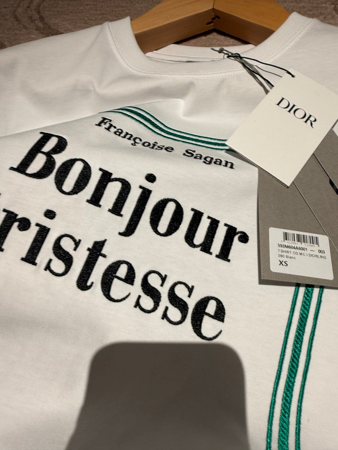 Dior T-Shirt with Book Cover Embroidery Relaxed Fit White and Green Cotton Jersey #337069