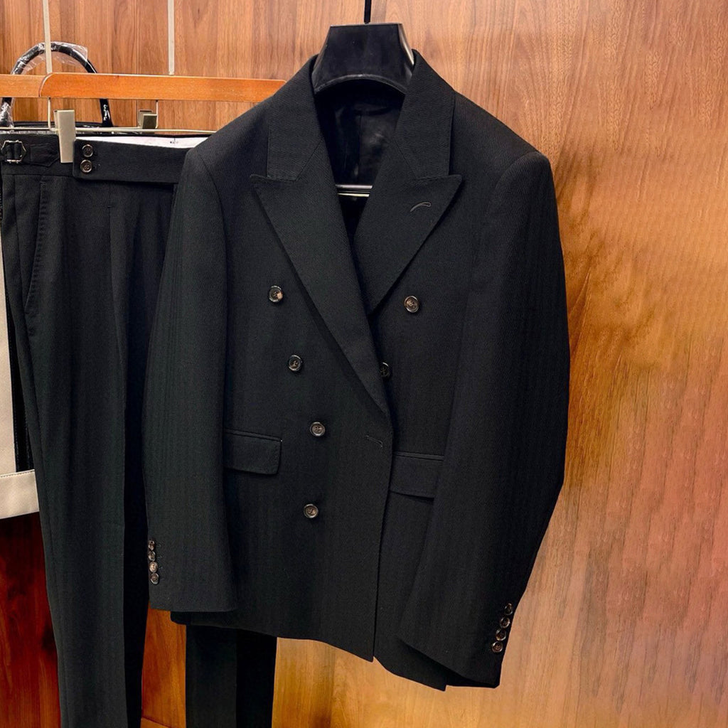 Louis Vuitton Men's Fall And Winter Business High-end Tide Wool Double-breasted Blazer Top Wedding Suit Casual Pants Black Suit Set Ngvp #2443