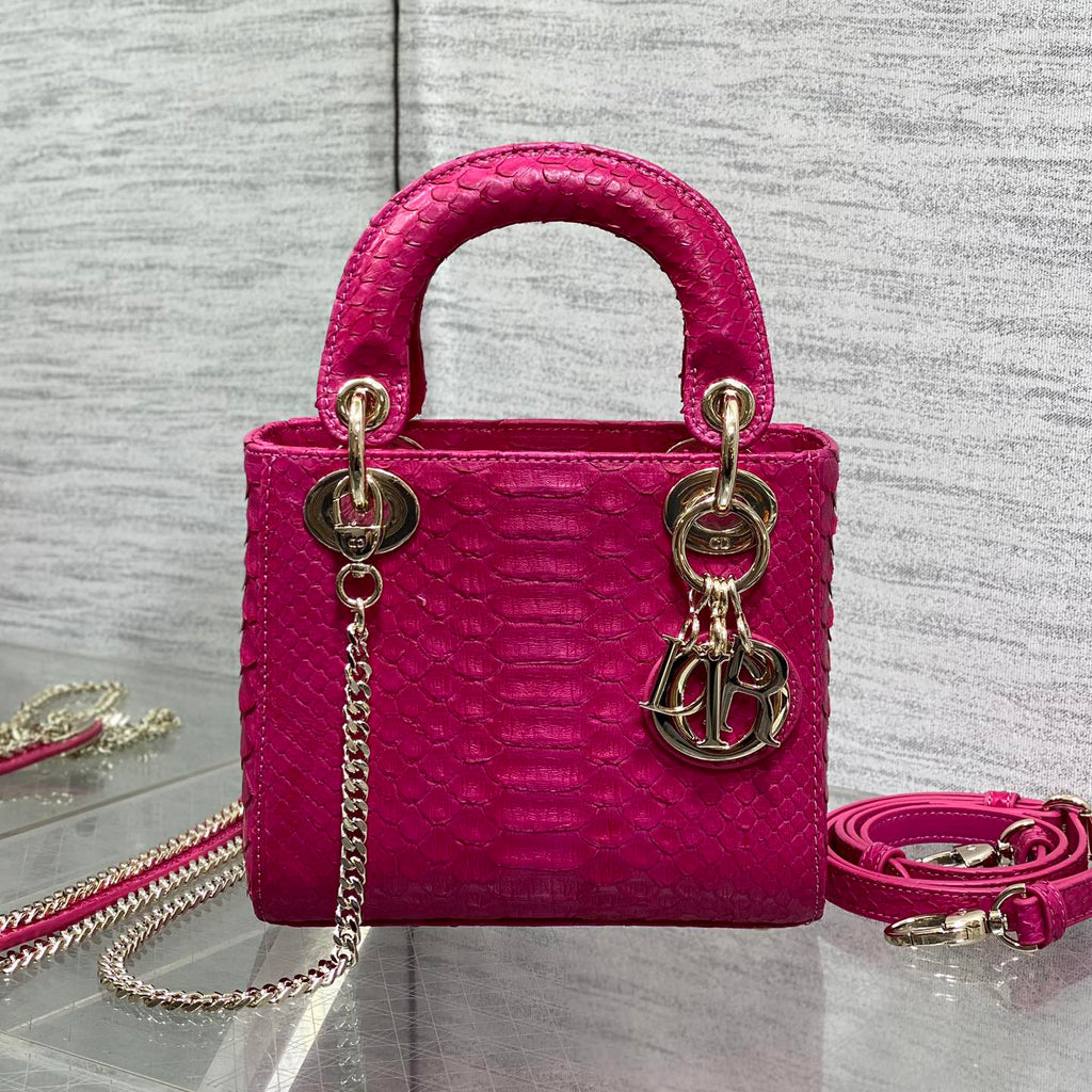 Dior Lady Women's Solid Color Metal Pendant Detachable Chain Shoulder Strap Snake Skin Single Shoulder Crossbody Handbag Bag Bags #77722