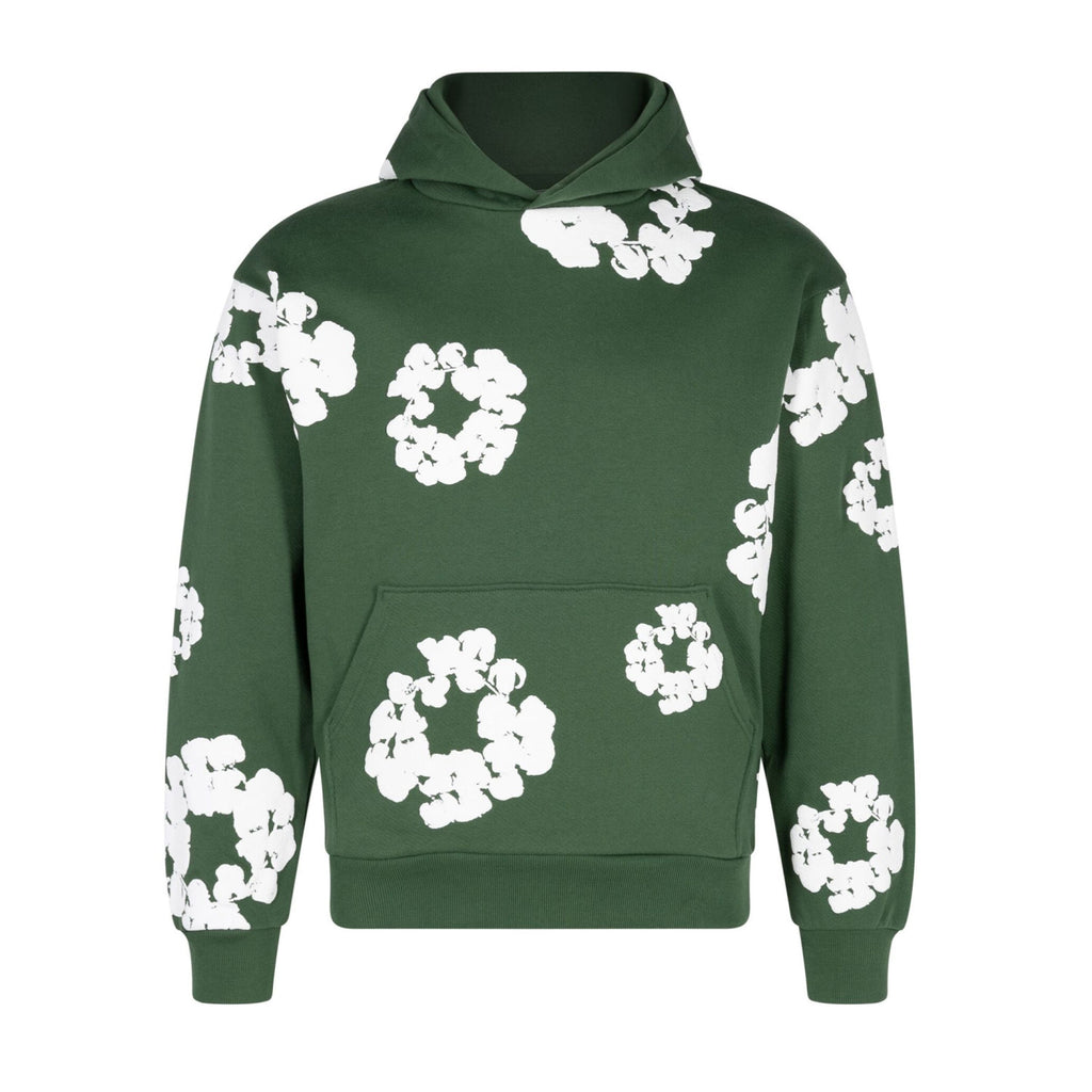Denim Tears Men's Women's Spring & Autumn Floral Print Pocket Long Sleeve Solid Color Fit Cotton Hooded Sweatshirt Ngvp #8853