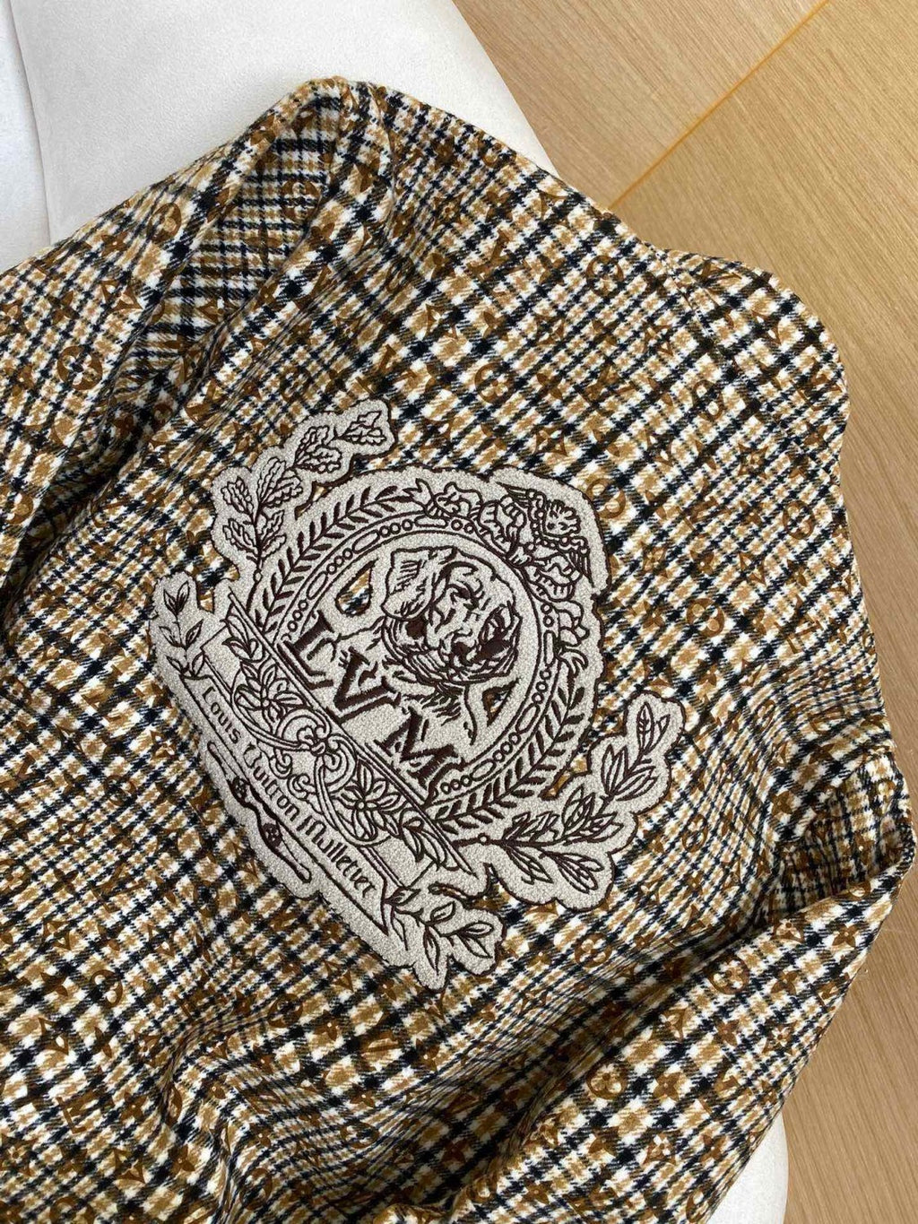 Louis Vuitton Men's Fall And Winter Embroidered Label Plaid Wool Jacquard Drawstring Zipper Long Sleeved Jacket #74488