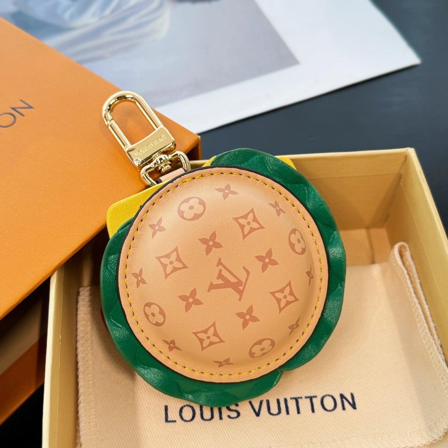 Louis Vuitton Letter-printed Leather Hamburger-shaped Earphone Bag Bags Charm #77581