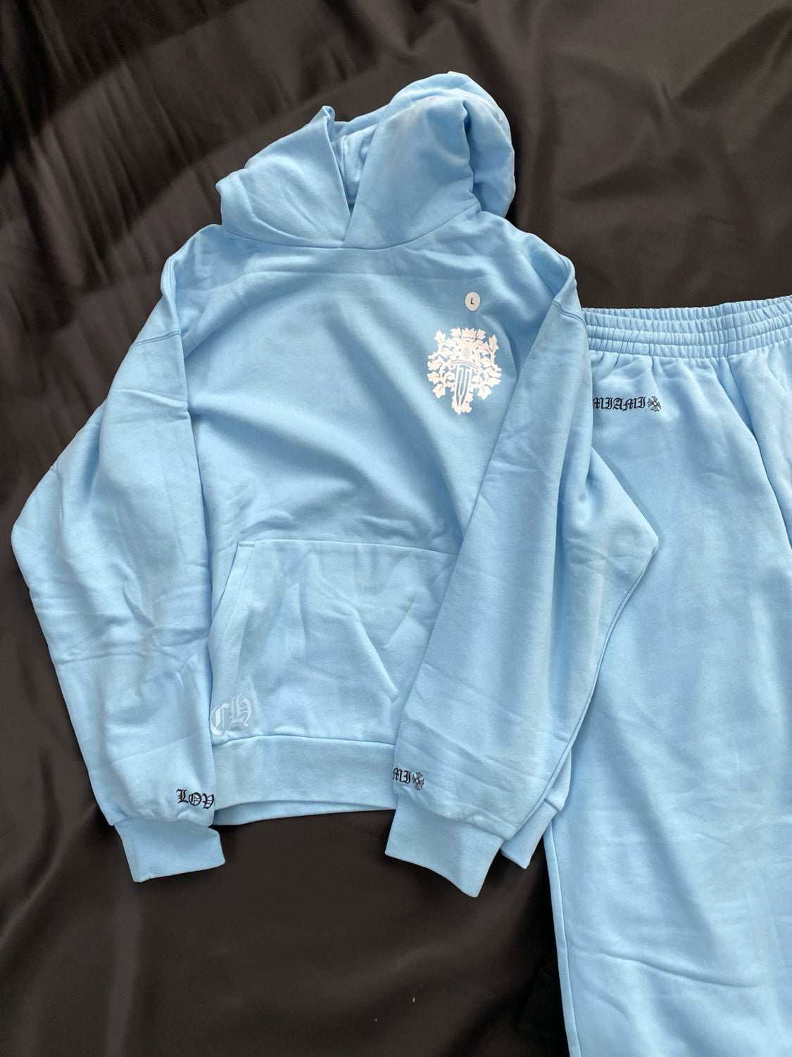 Chrome Hearts Men's Autumn and Winter Blue Long Sleeve Hooded Sweatshirt Stretch Sweatpants Pants Set Suit #97987