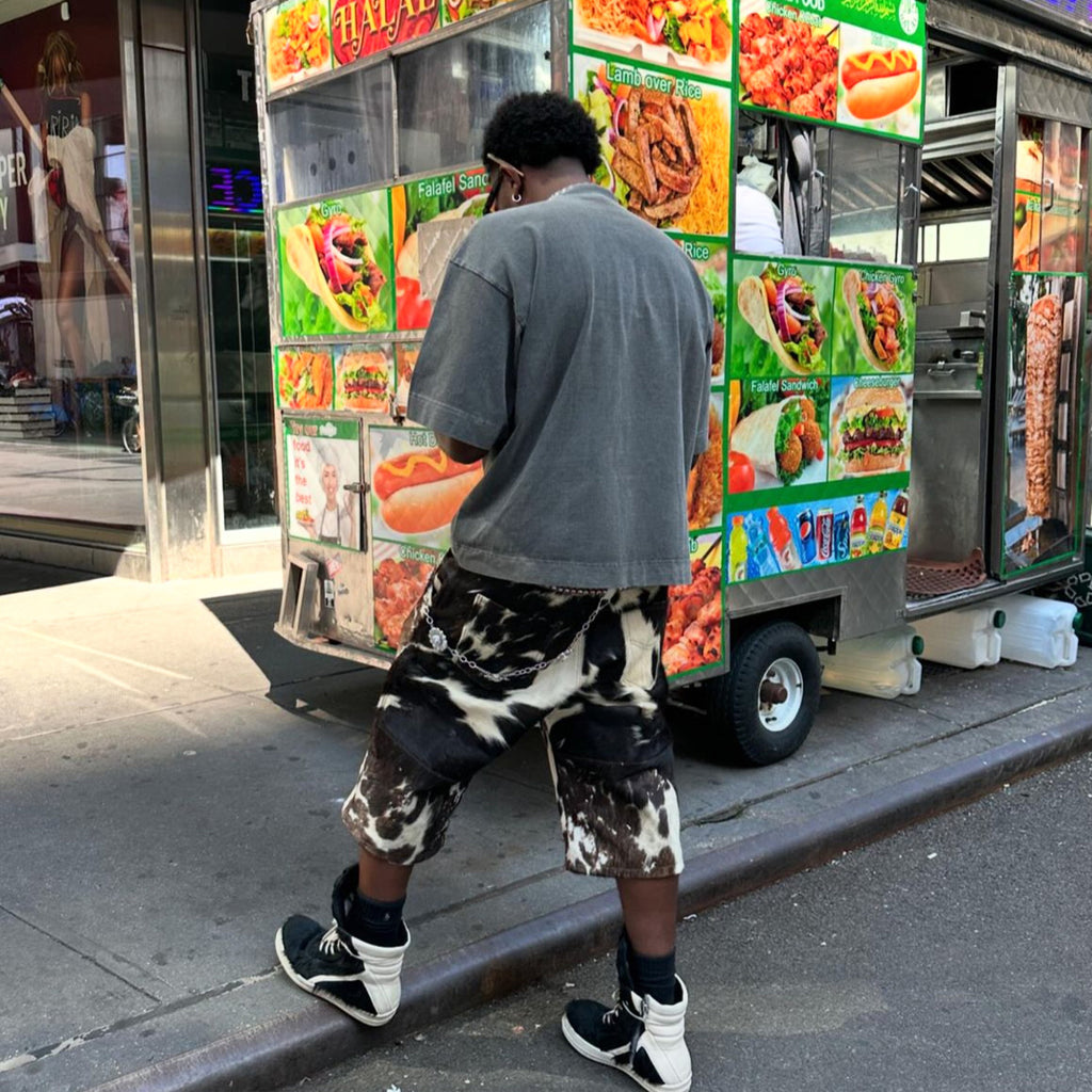 Self-branded Spring And Summer New 1of1 Leather Cow Fur Shorts High Street Trend Fashion Hip-hop Style Versatile Luxury Wide-legged Shorts Ngvp #1583
