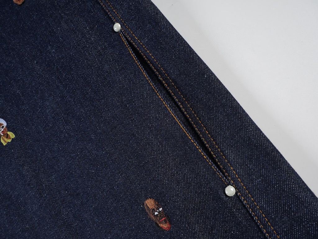 Louis Vuitton Men's Spring And Fall Dark Blue Monogrammed Embroidered Single-breasted Button Lapel Loose Casual Denim Long-sleeved Jacket Flared Jeans Pants Set Suit #73275