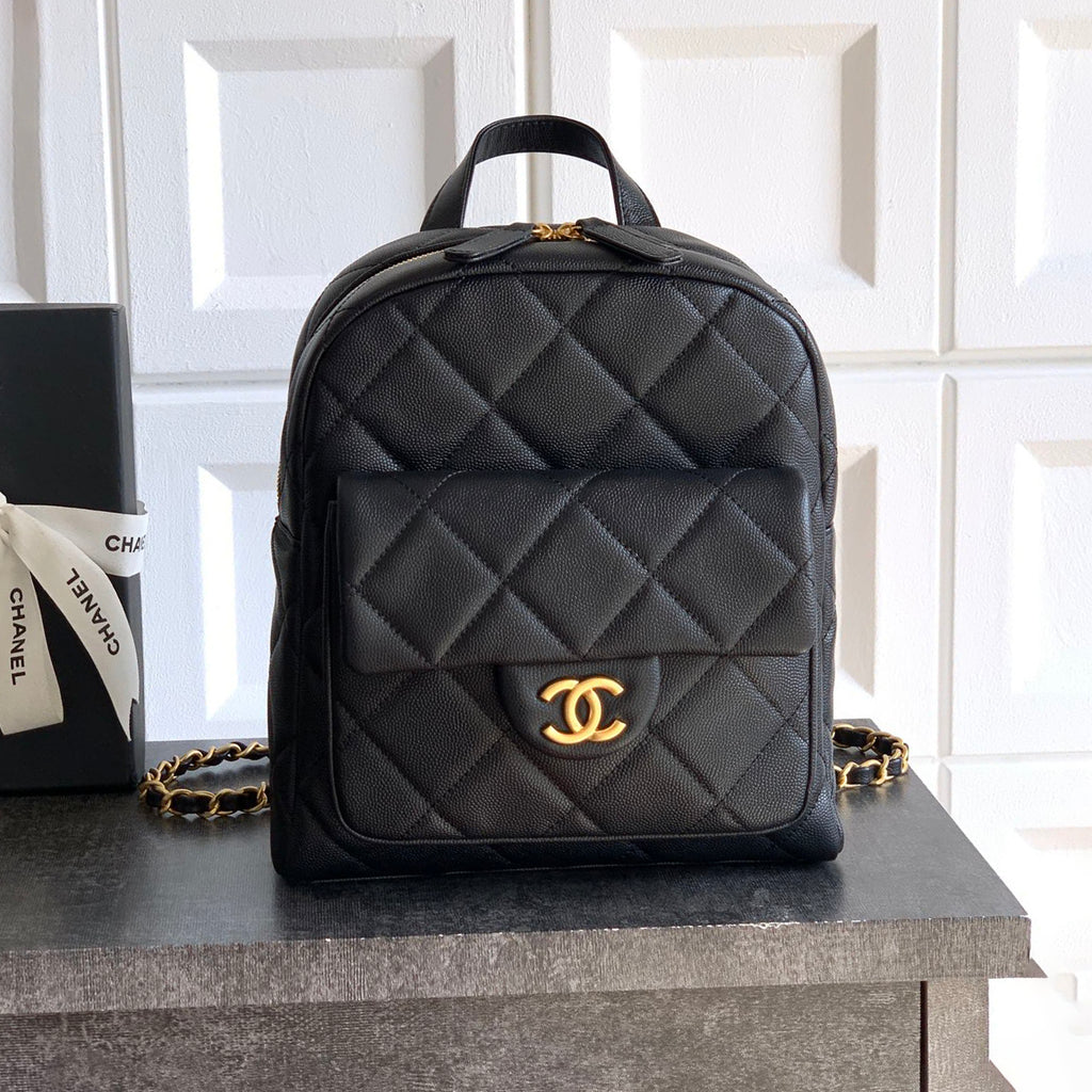Chanel Women's Fashion Classic Solid Color Double Zip Leather Logo Backpack With Chain Straps Bag Bags AS5793-B22082-94305 #79454