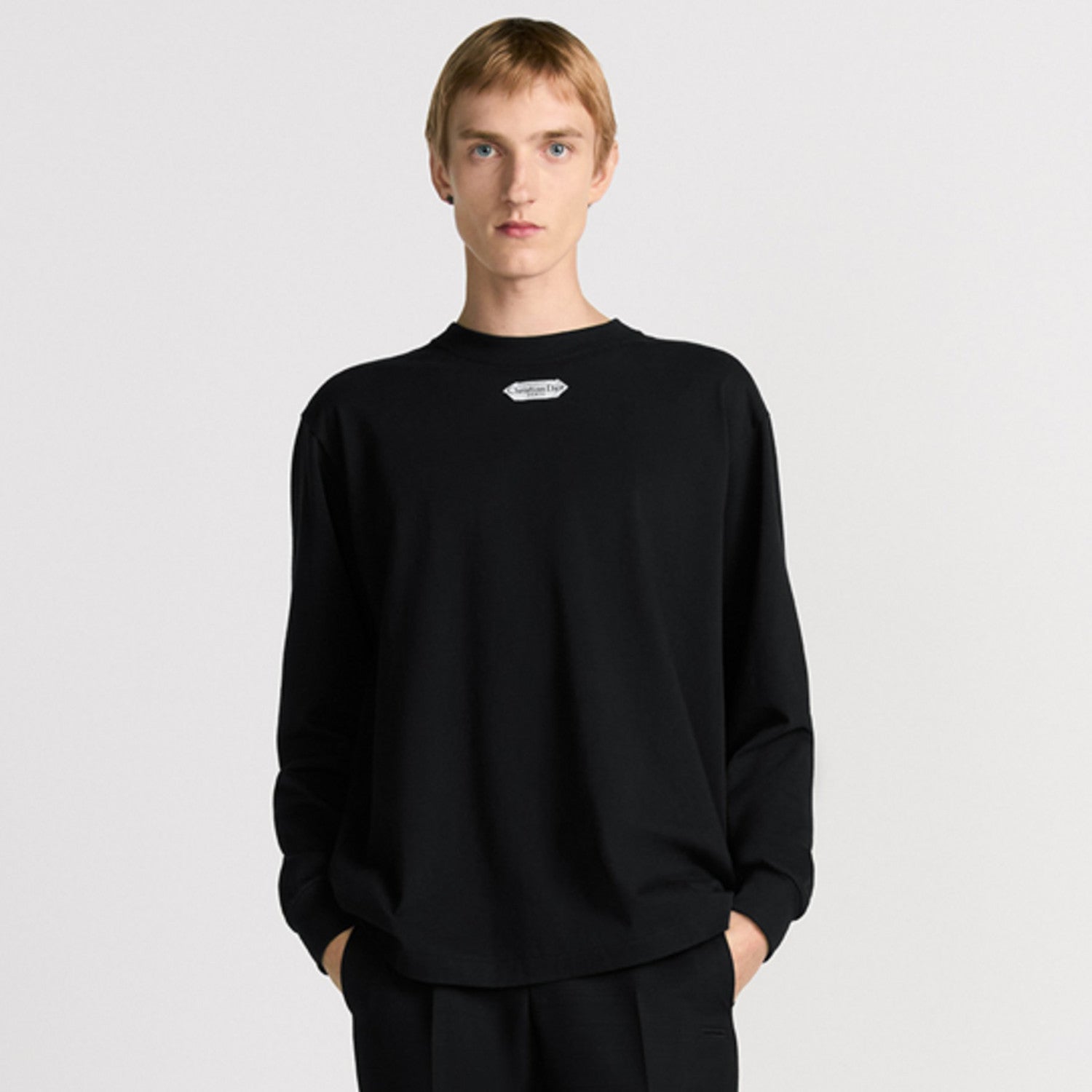 Dior Men's Spring/Fall Fashion Casual Solid Color Crew Neck Loose Fit Long Sleeve Cotton Plain Weave Knit Fabric Long Sleeve Sweatshirt #78565