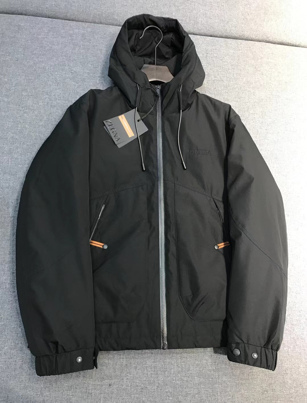Ermenegildo Zegna Men's Winter Fashion Business Casual Solid Color Hooded Zipper Logo Print Down Jacket #79493