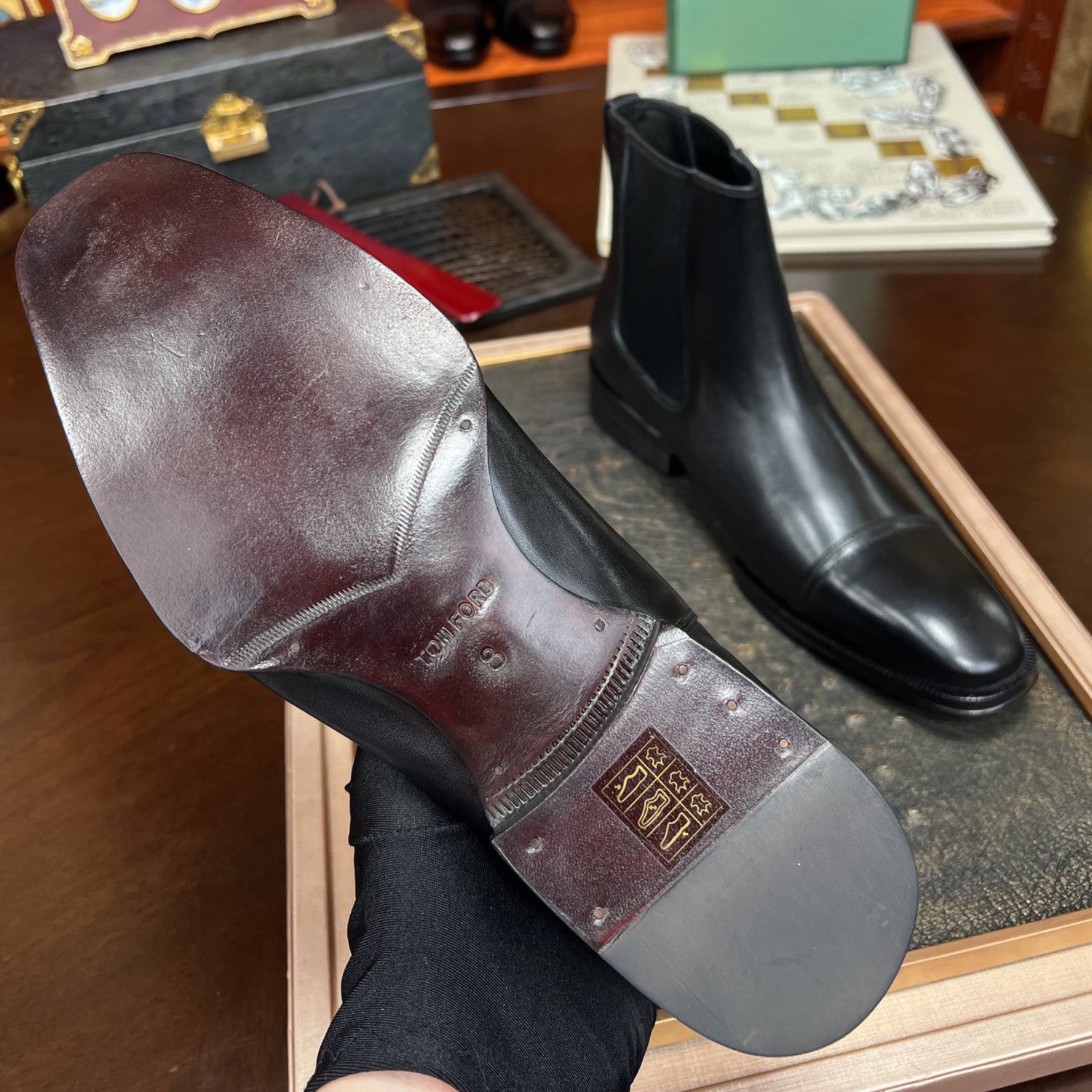 Tom Ford Men's Fashion Luxury Leather Chelsea Boots Autumn And Winter Black With Heel Leather Shoes Temperament Comfortable Shoes #81253