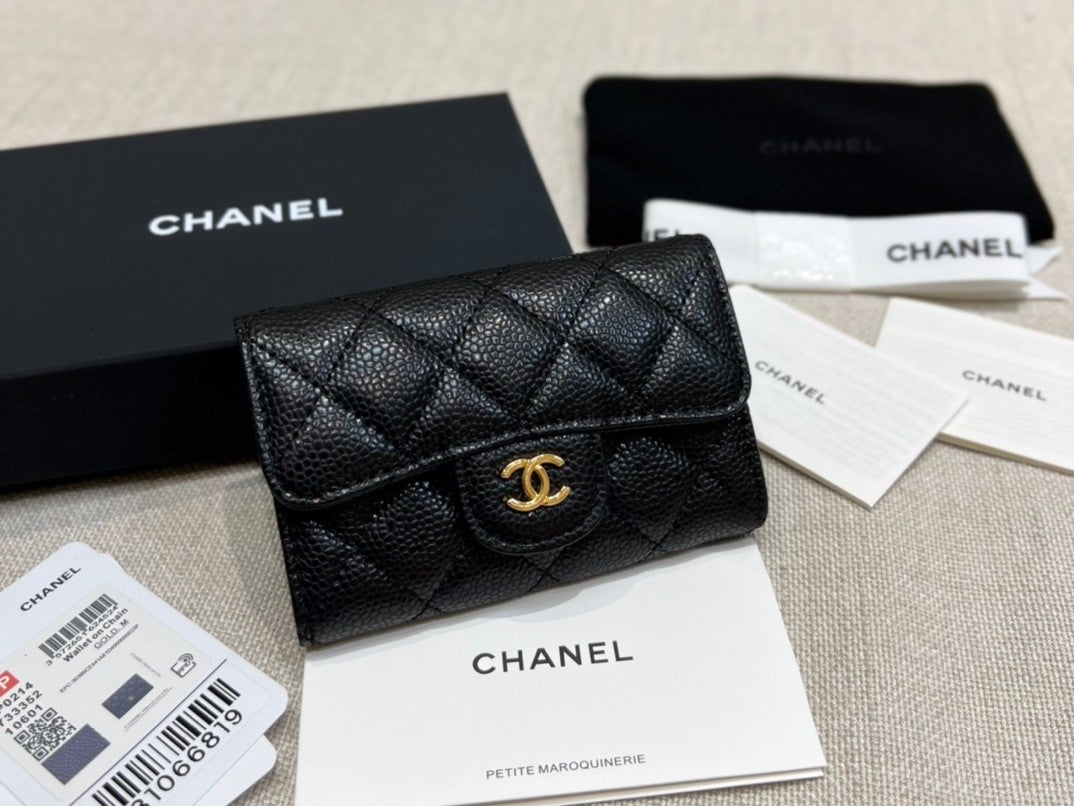 Chanel Women's Fashion Classic Solid-Color Leather Logo Metal Icon Flap Card Holder Bag Bags #79488