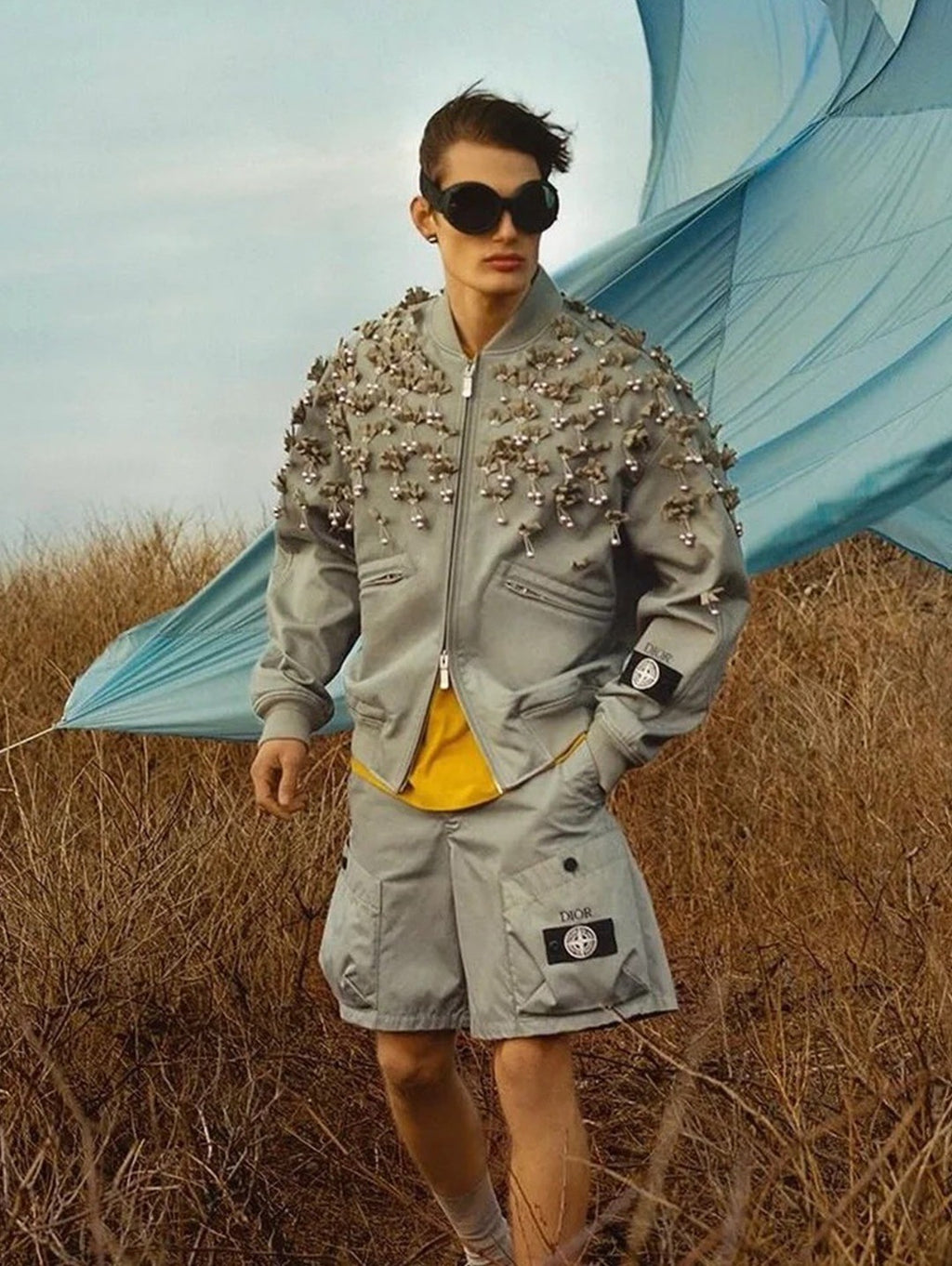 Dior Dior And Stone Island Men's Summer Solid Color Letter Logo Casual Fit Bermuda Shorts #75358