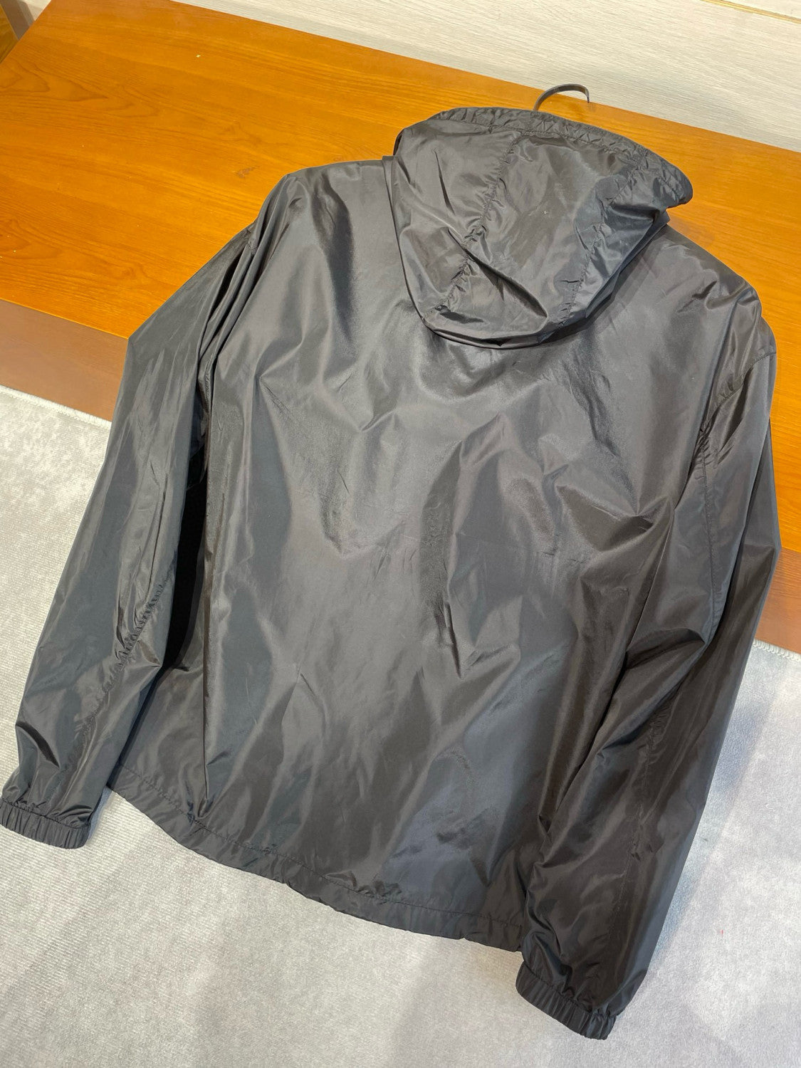 Prada Men's Spring/fall Fashion Casual Solid Color Zipper Hooded Triangle Logo Nylon Drawstring Jacket #79139
