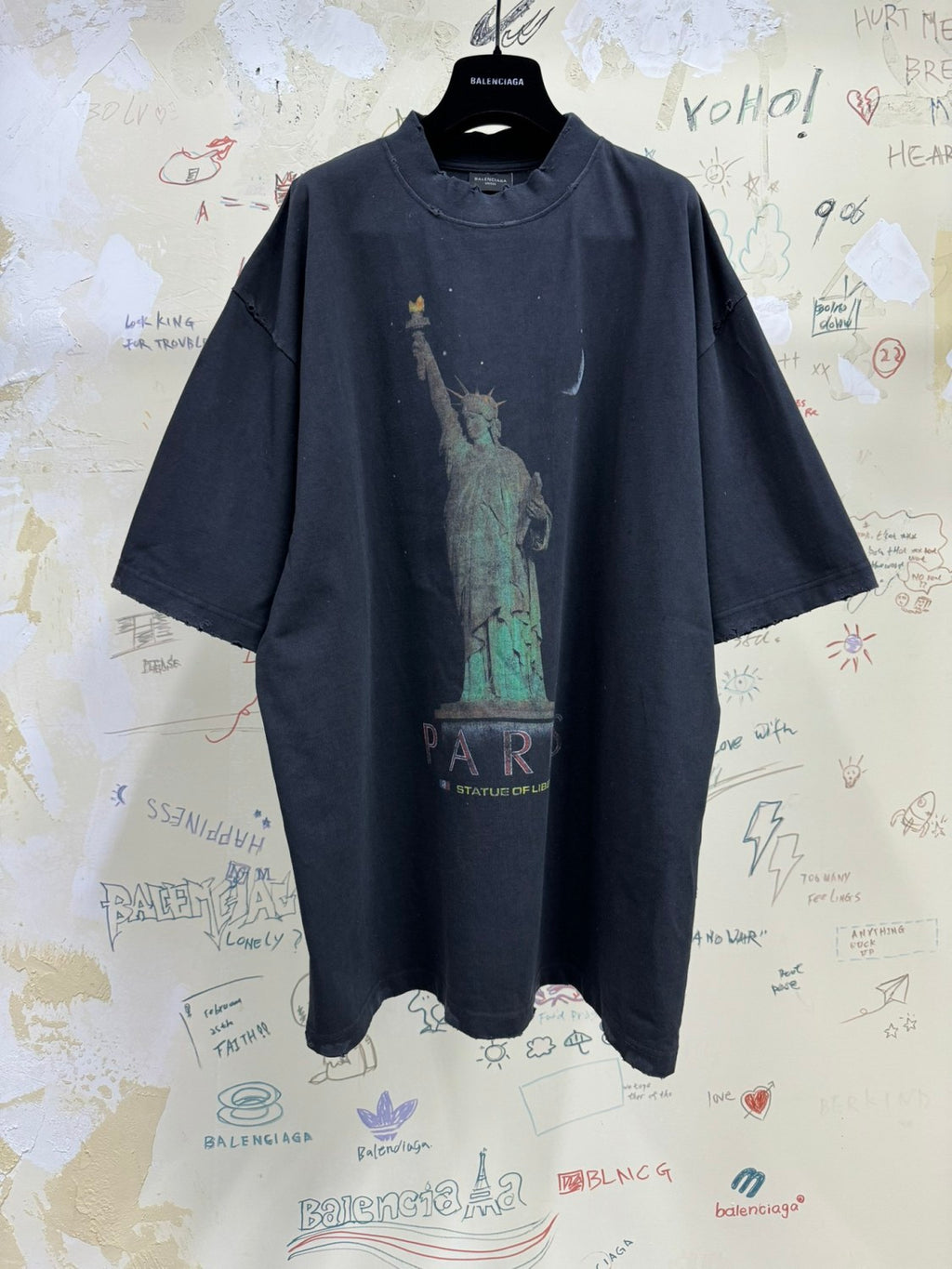 Balenciaga Men's Spring/summer Statue Of Liberty Solid Color Retro Loose Casual Plain Knitted Large Silhouette Short Sleeved T-shirt #72447