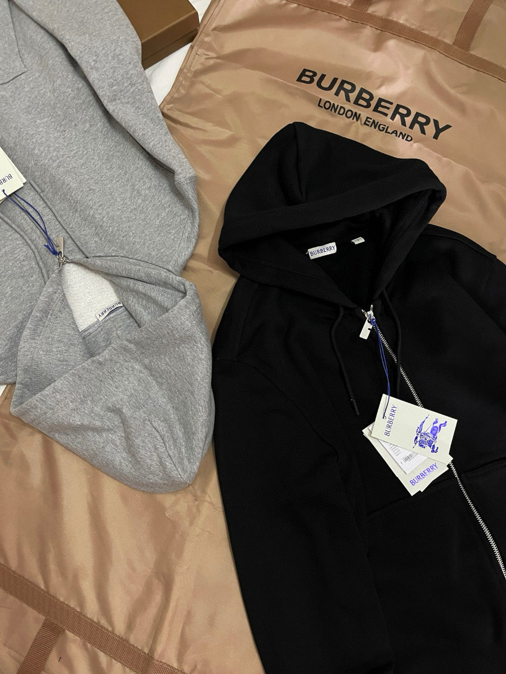 Burberry Men's Spring and Autumn Plaid Label Cotton Zipper Hooded Long Sleeve Sweatshirt Jacket Casual Elastic Waist Pants Set Suit #75593