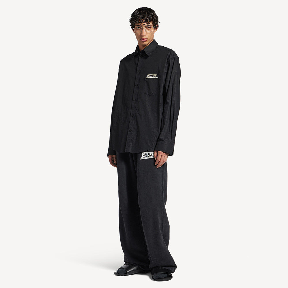 Balenciaga Men's Masking Tape Long Sleeve Shirt Large Fit in Black #337143