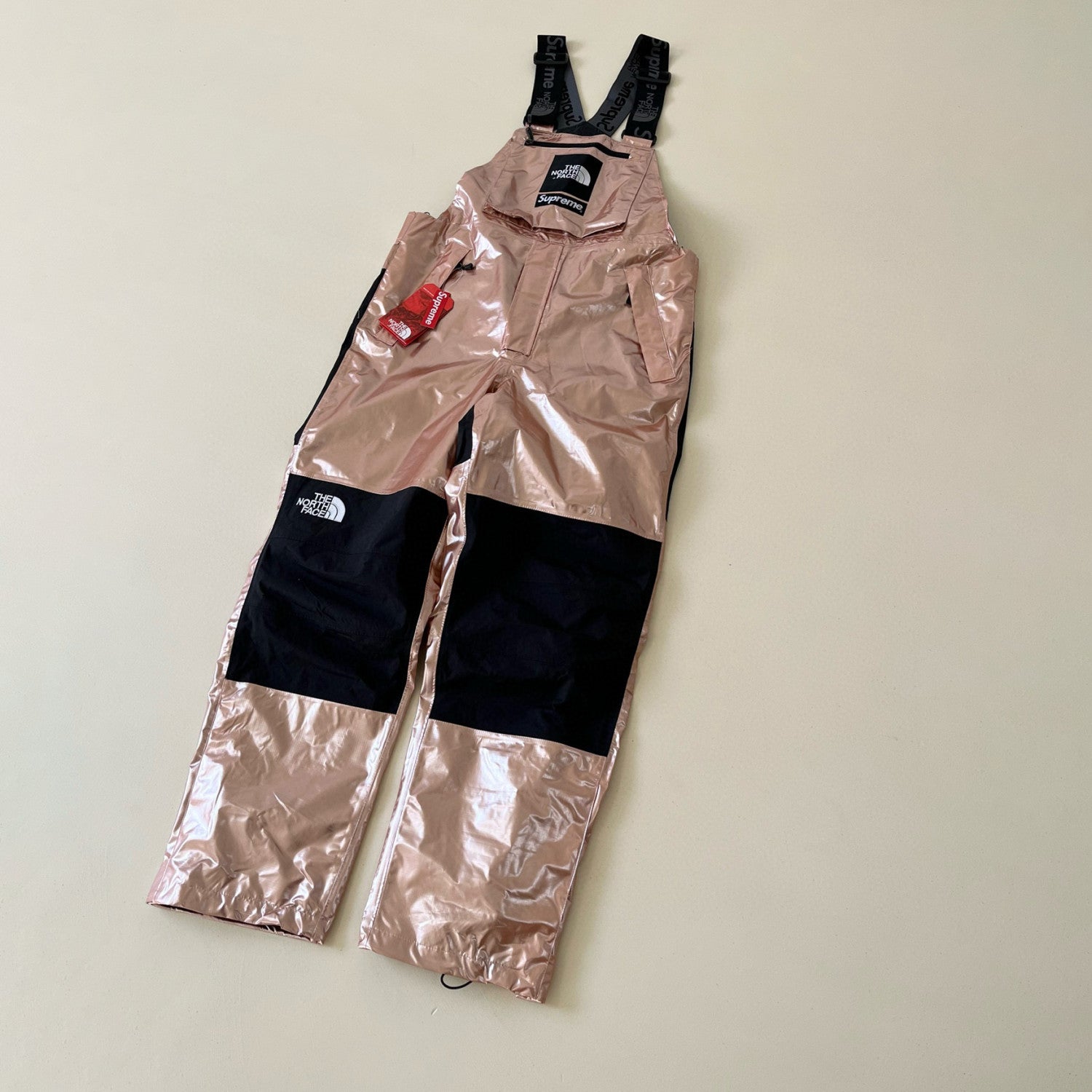 Supreme X The North Face Men's Winter Nylon Metallic Single Breasted Zip Hooded Jacket Bib Pants Overall Set Suit #97741