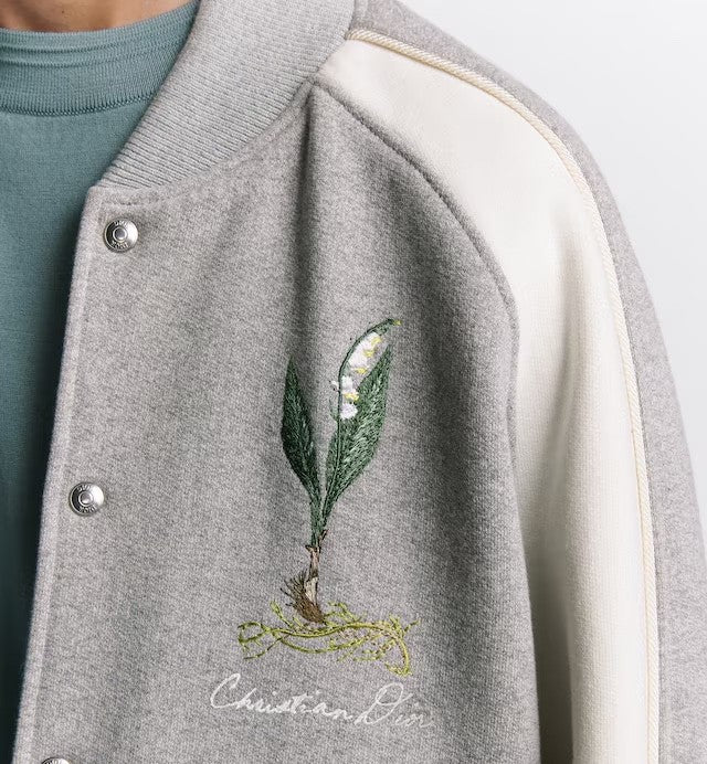 Dior Men's Fall And Winter Embroidery Pattern Single Breasted Round Neck Gray Cotton Long Sleeved Jacket #72232