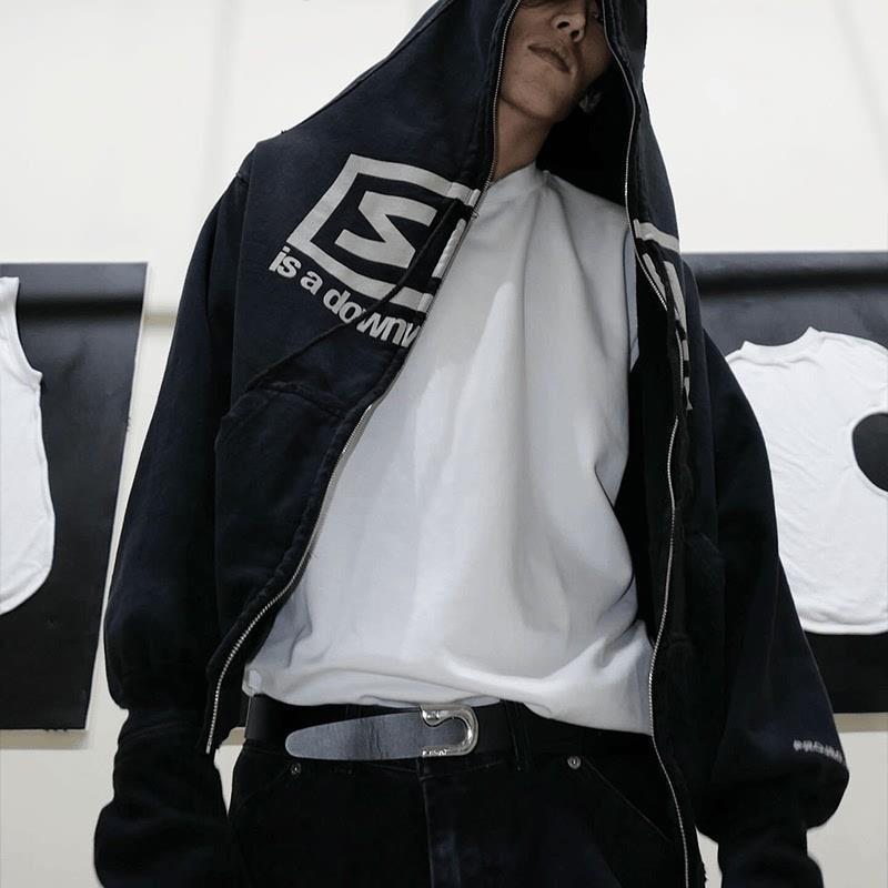 GRAILZ Men's Spring And Autumn 2-in-1 Gloves with Shoulder Zipper Letter Print Hoodie Sweatshirt Long Sleeve Jacket Ngvp #1858