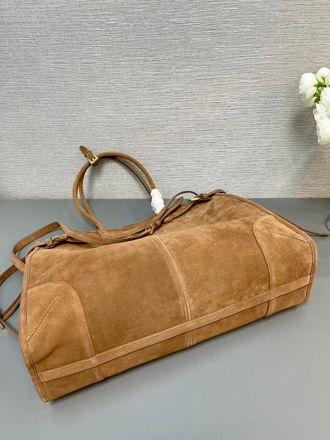 PRADA (42CM) LusGolf Oiled Leather 1BA439 Extra Large Portable Crossbody Bags Shoulder Bag Handbag #194092