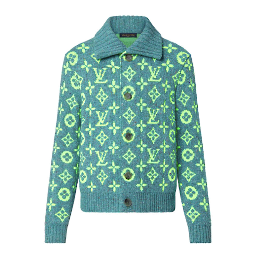 Louis Vuitton Men's Fall/Winter Green Monogrammed Pattern Knit Single Breasted Sweater Jacket #72785