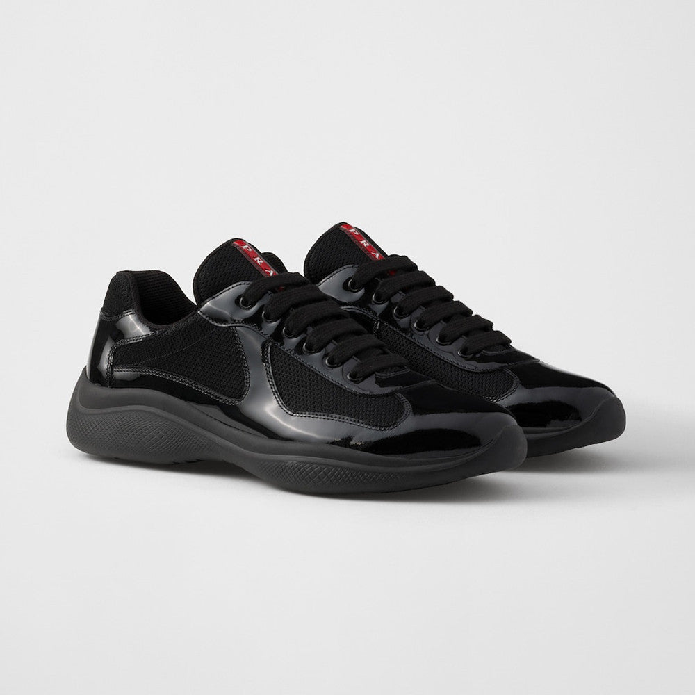 PRADA Black silver Patent Leather And Technical Fabric Prada America s Cup Sneakers #334570