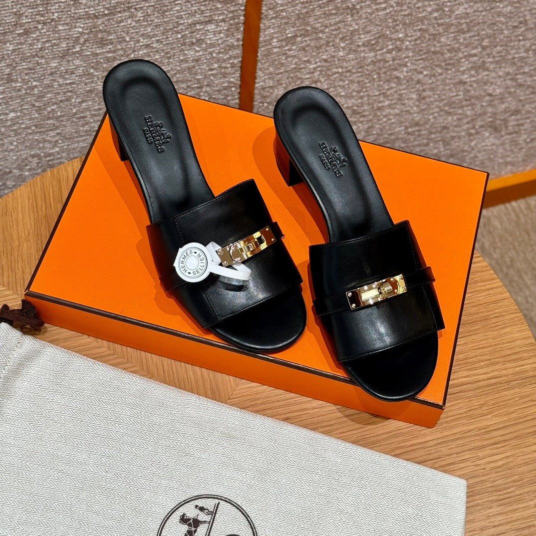 Hermes Women's Summer Fashion Casual Round Toe Chunky Heel Leather Gigi Kelly High Heel Sandals Shoes #78798