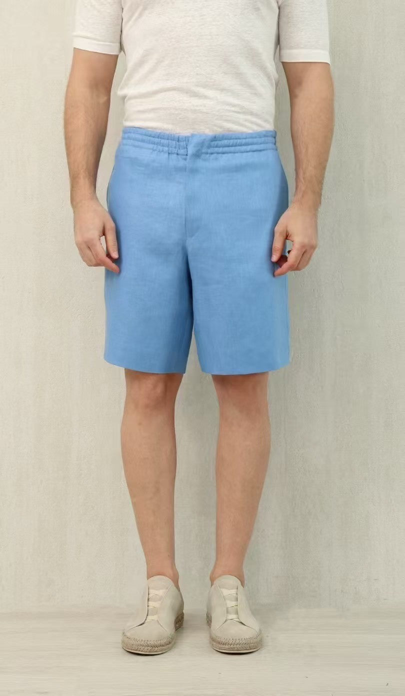 Ermenegildo Zegna Men's Summer Mid Waist Straight Solid Color Linen Casual Shorts Ngvp #1234
