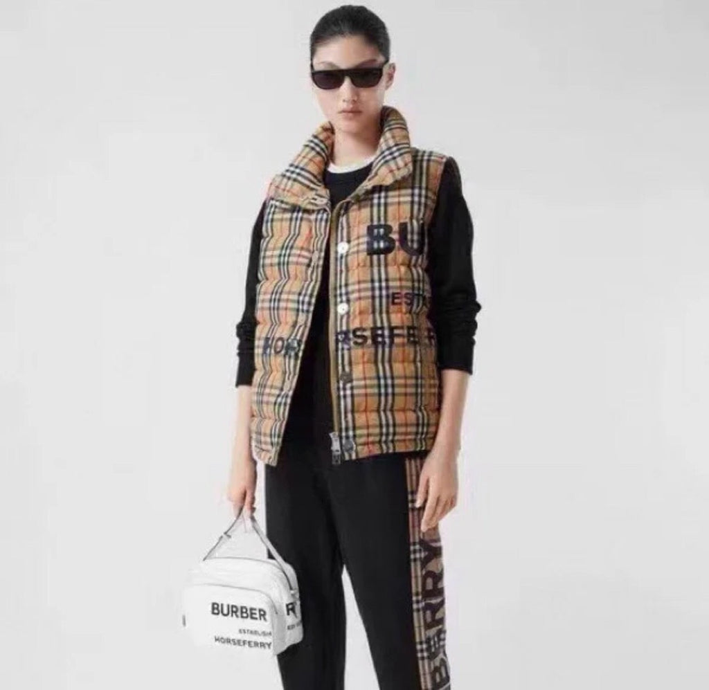 Burberry Men's Women's Spring And Winter Stand-Up Collar Single-Breasted Solid Color Plaid Fitted Puffer Down Vest #71414