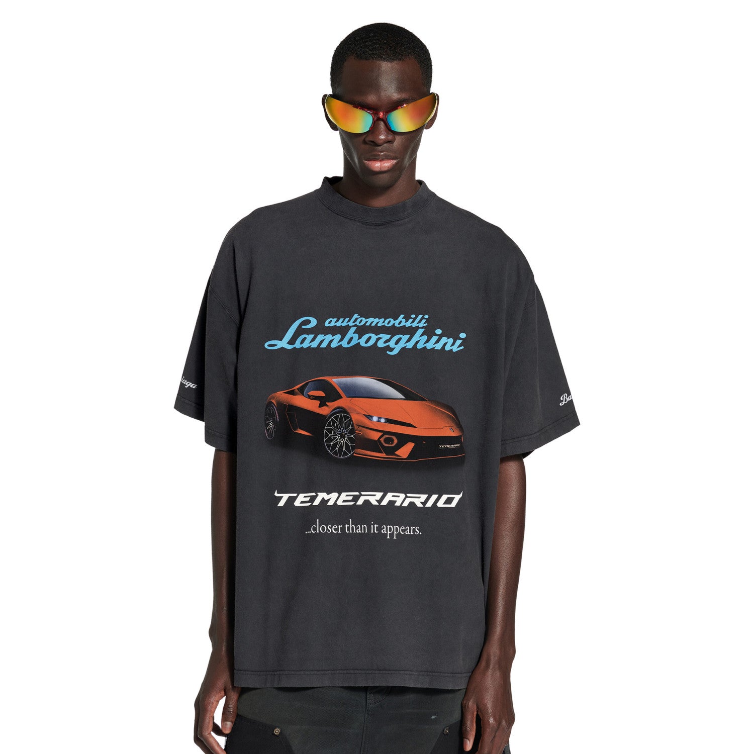 Balenciaga I Automobili Lamborghini Men's Summer Sports Car Pattern Printed Round Neck Cotton Short Sleeve T-Shirt #77793