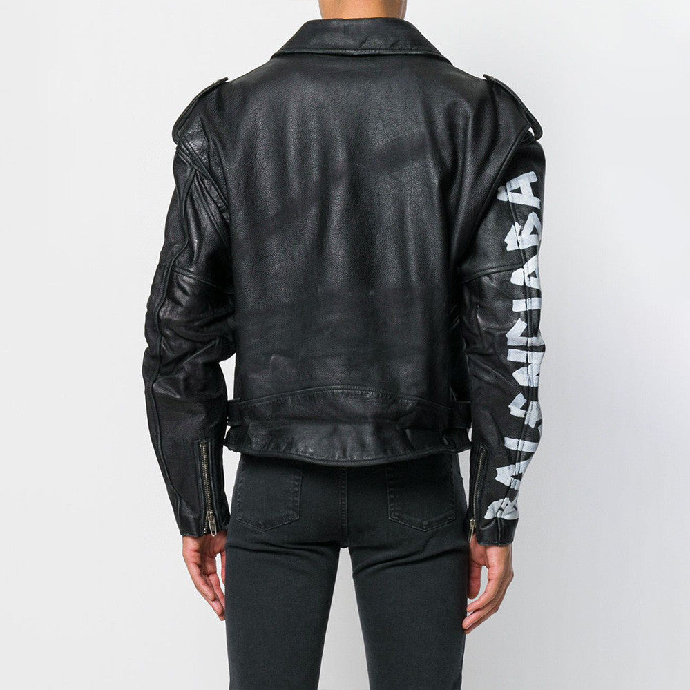 Balenciaga Letter Zip Leather Jacket in Black Ngvp #6497