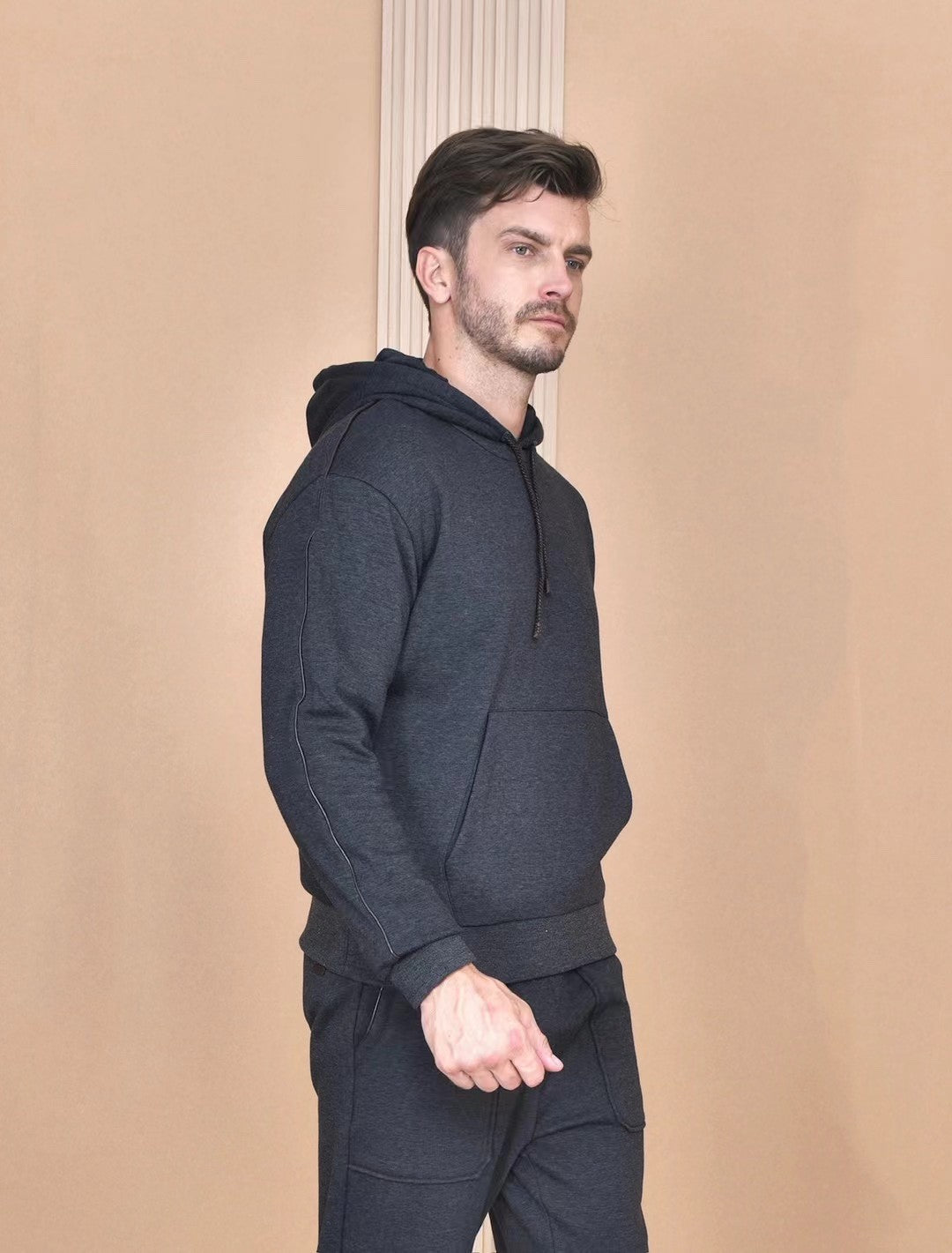 Loro Piana Men's Autumn And Winter Solid Color Hooded Long Sleeve Sweatshirt Casual Lace-Up Pants Set Ngvp #9216