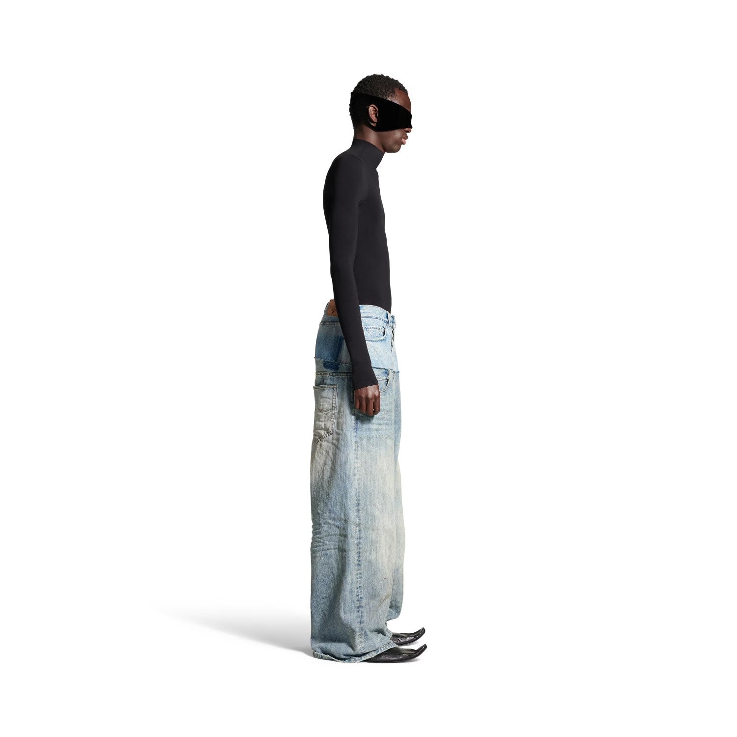 Balenciaga Men's Old Solid Color Splicing Old Jeans Casual Cut-Up Baggy Straight Pants Ngvp #1146