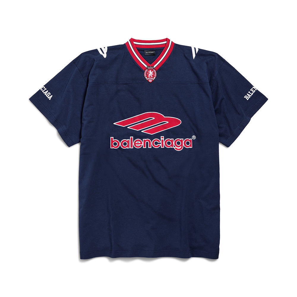 Balenciaga  Men's 3b Football V-neck T-shirt Oversized in Dark Navy red #334655