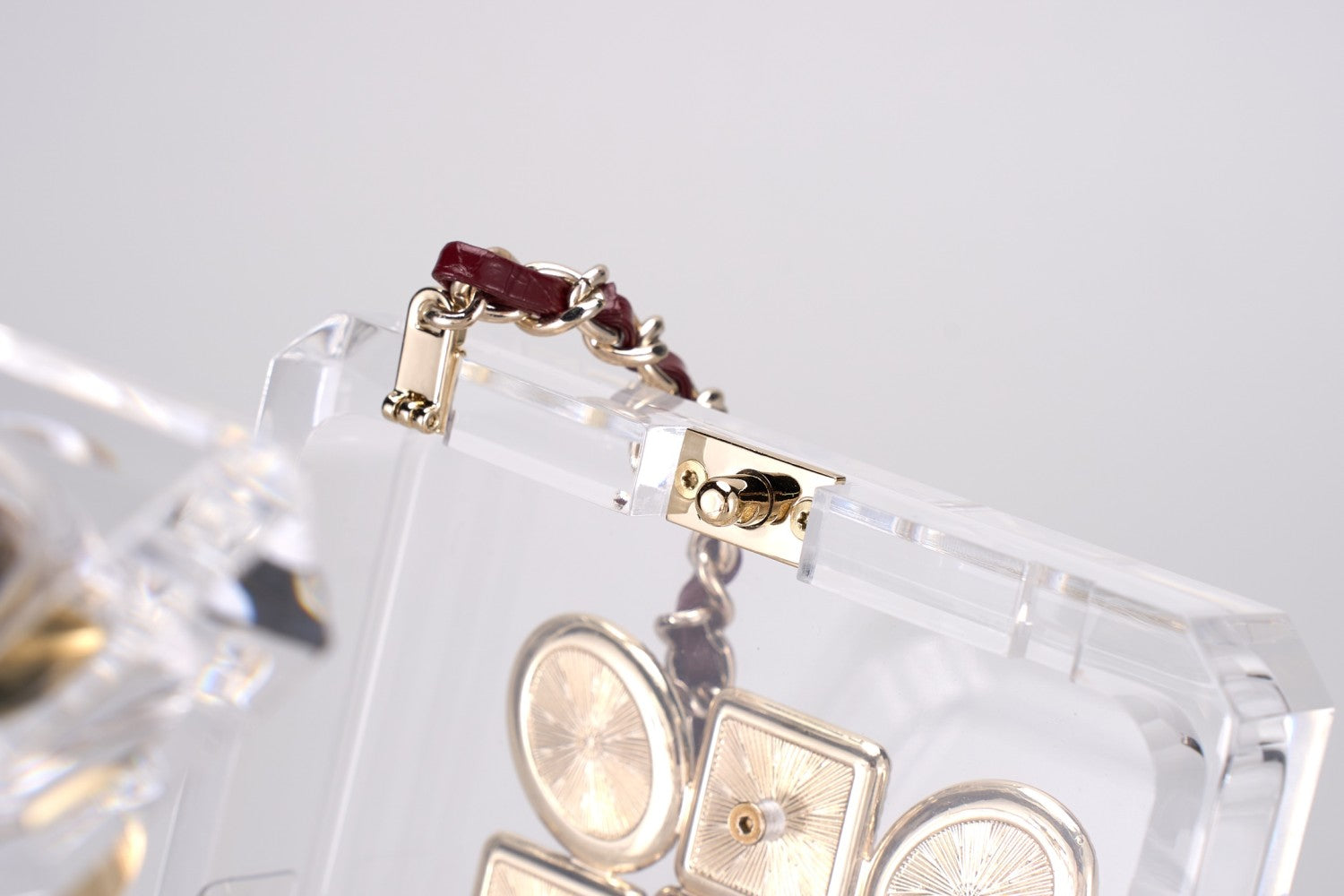 Chanel Women's Solid Colour Glass Gemstone Embellished Transparent Acrylic Perfume Bottle Shoulder Bag Bags #77239