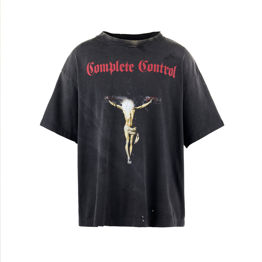 Saint Michael Men's Spring And Summer Tide American High Street Abstract Pattern Printing Washed Retro Old Loose Short-sleeved T-shirt Ngvp #1744