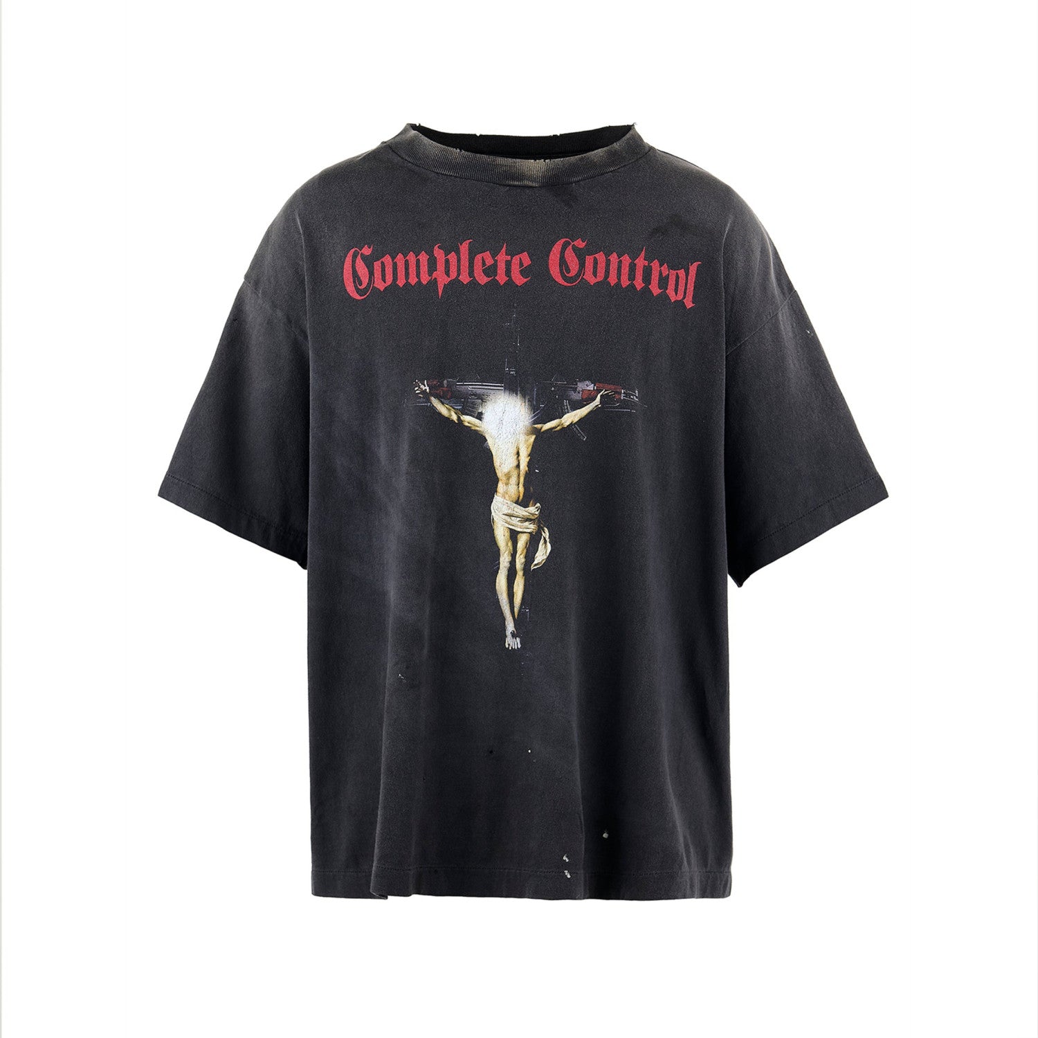 Saint Michael Men's Spring And Summer Tide American High Street Abstract Pattern Printing Washed Retro Old Loose Short-sleeved T-shirt Ngvp #1744