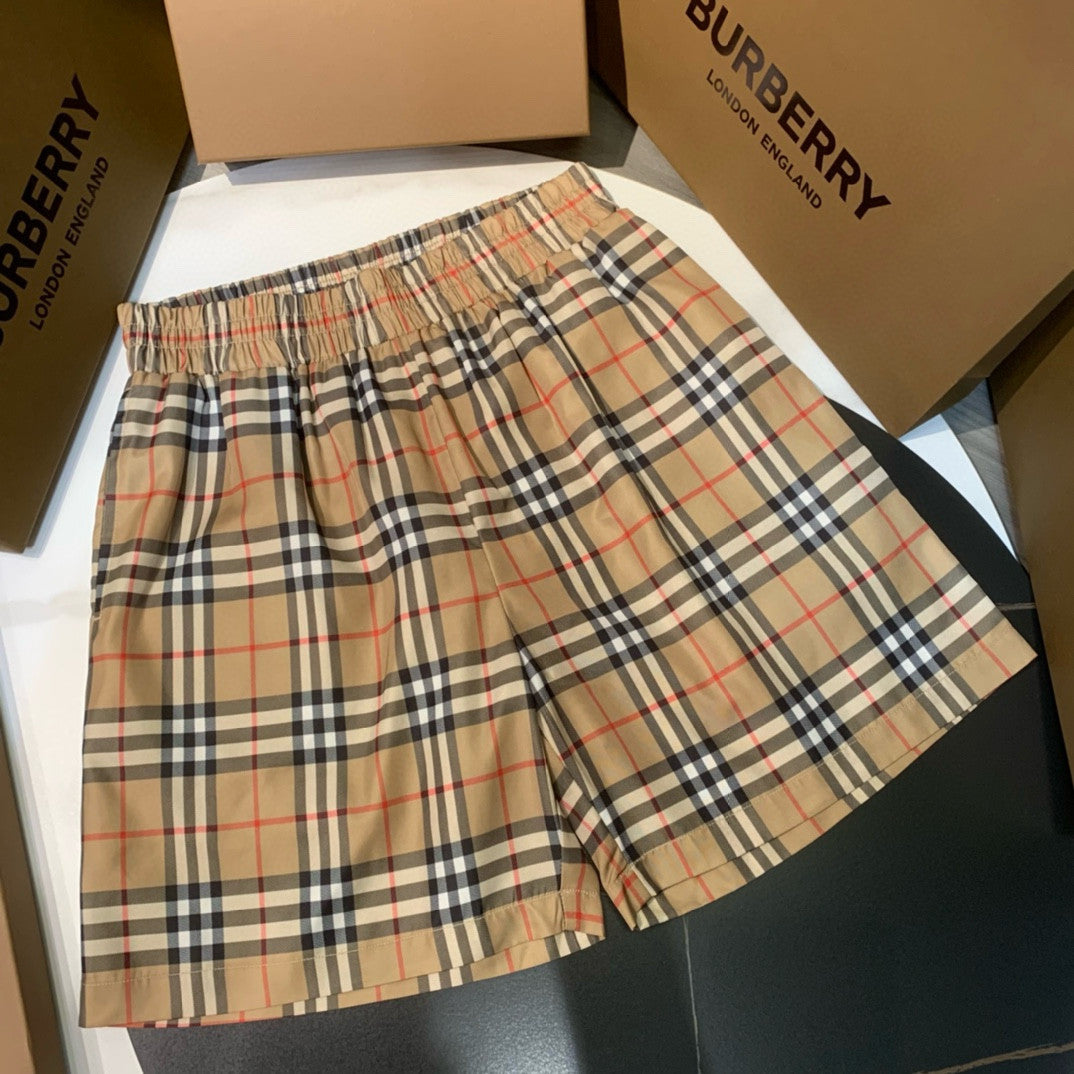 Burberry Men's Summer Colour Block Check Full Print Mid Waist Elasticated Shorts Pants #99212