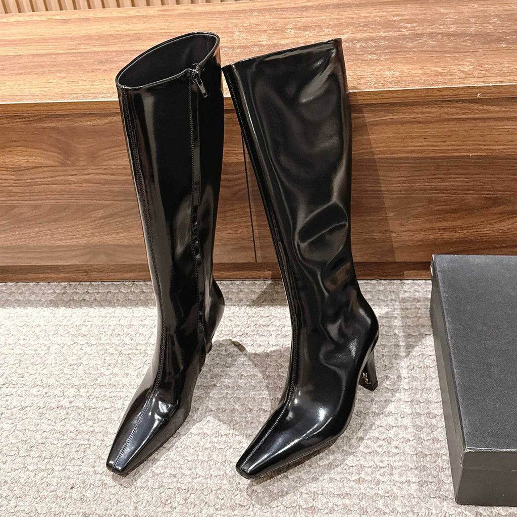 SAINT LAURENT Women's Pointed Cat Heel Long Short Red Black Boots Fashion Temperament Elegant Sexy Zipper Short Boots Shoes Ngvp #2185