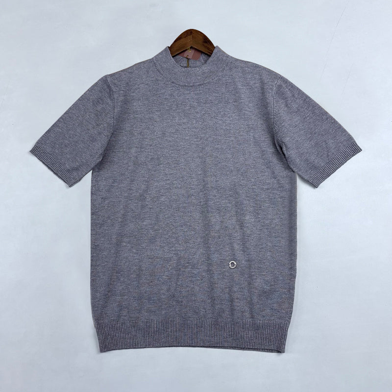 Loro Piana Men's Solid-Color Metal Logo Crew Neck Knit Short-Sleeve Sweater for Spring. Autumn. and Winter Ngvp #2725