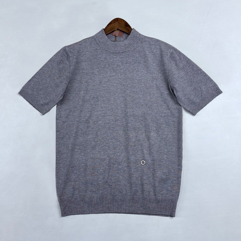Loro Piana Men's Solid-Color Metal Logo Crew Neck Knit Short-Sleeve Sweater for Spring. Autumn. and Winter Ngvp #2725