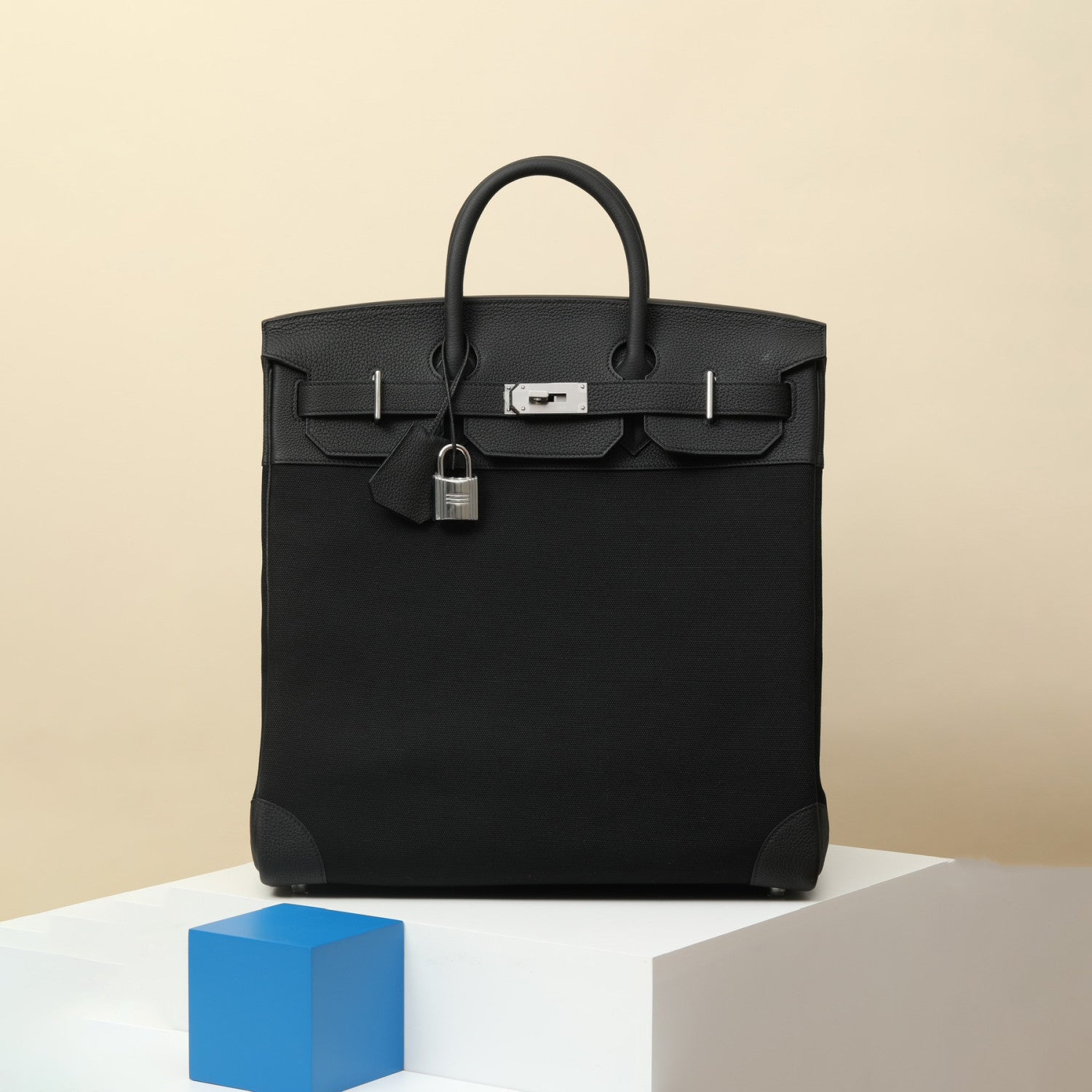 Hermes HacHaut A Courroies 40 HACG40 Women's Silver Buckle Canvas And Cowhide Colour Blocked Handbag Bag Bags #77113