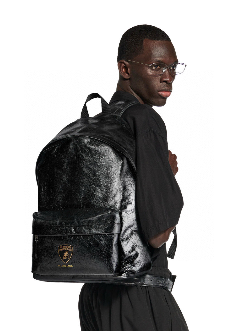 Balenciaga x Automobili Lamborghini Explorer Men's Solid Color Letter Print Oil Wax Leather Book Bag Backpack Bags #78129
