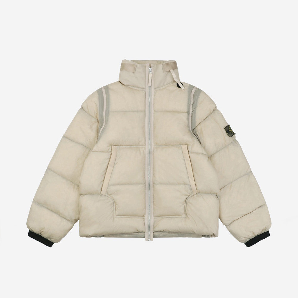 Stone Island Men's and Women's Fishnet Sleeve Label Thickened Warm Stand-up Collar Down Jacket #293445