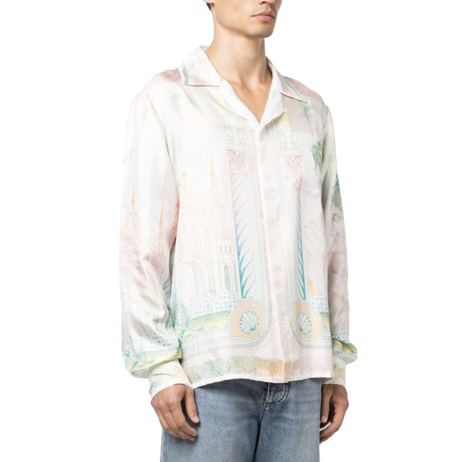 Casablanca Men's Summer Portrait Print Lapel Long Sleeve Single Breasted Shirt #73579